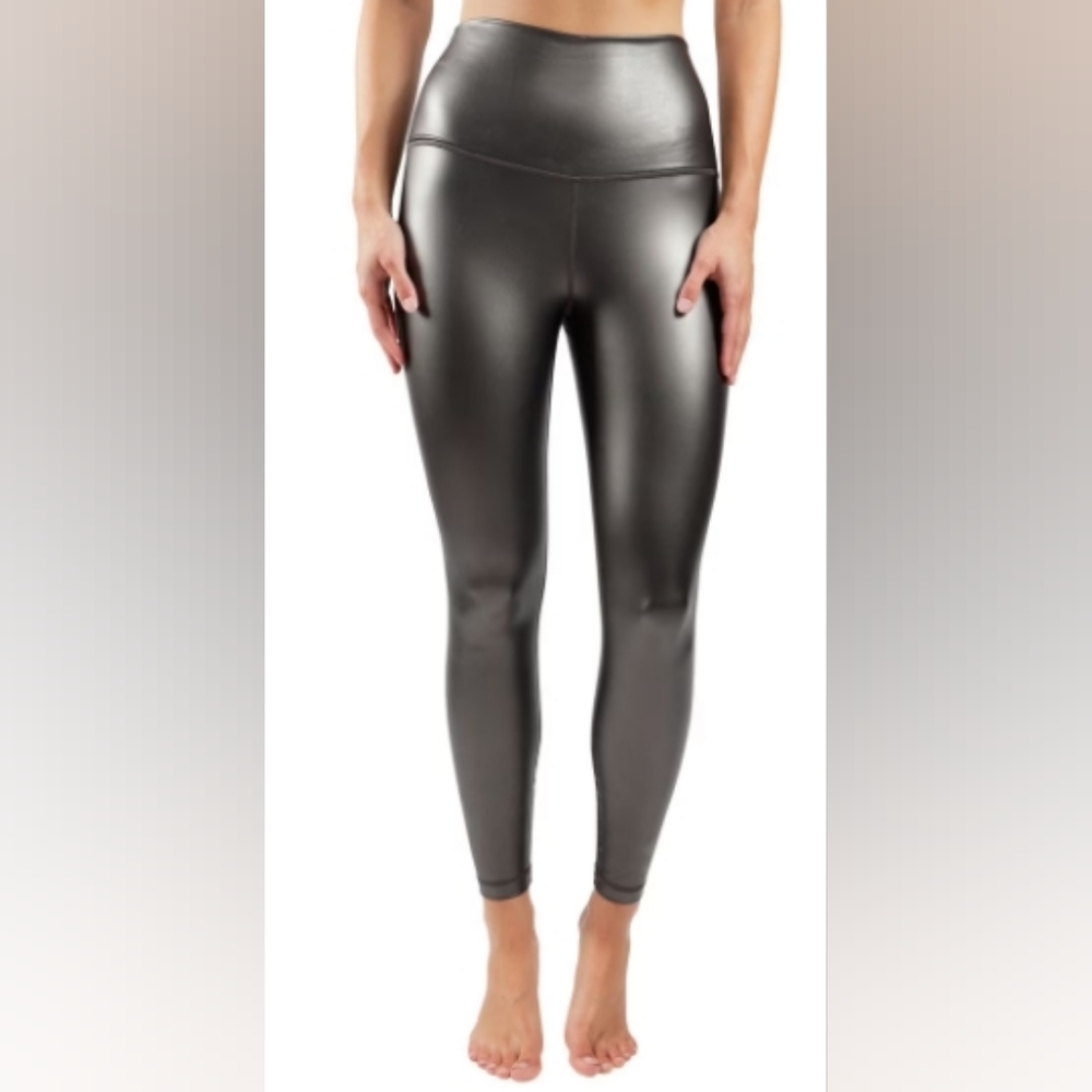 90 Degree By Reflex Shiny Gun Metal Gray Leatherette Leggings Misses Size S NWT